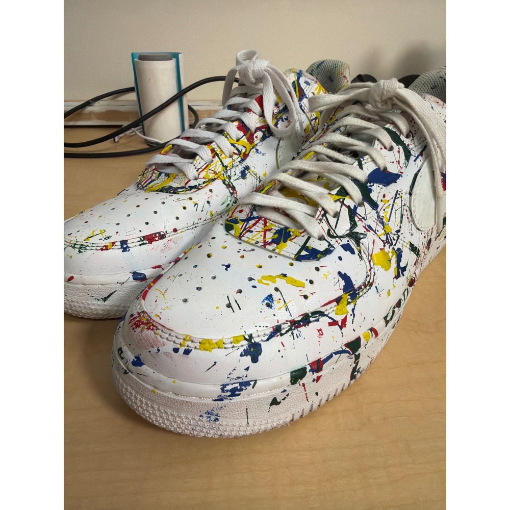 Nike Air Force 1 Low Multi-Color Paint Splatter White Leather Sneakers AF1